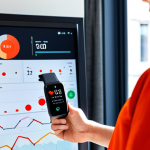 A professional-looking person, fully clothed in modest business casual attire, confidently checking their smartwatch which displays real-time health metrics such as heart rate and sleep patterns. They stand in a bright, contemporary home office, with a sleek smartphone showing a personalized health dashboard. The atmosphere is calm and empowers, highlighting proactive daily health management through AI. safe for work, appropriate content, fully clothed, professional, perfect anatomy, correct proportions, natural pose, well-formed hands, proper finger count, natural body proportions, high-quality, professional photography, family-friendly.