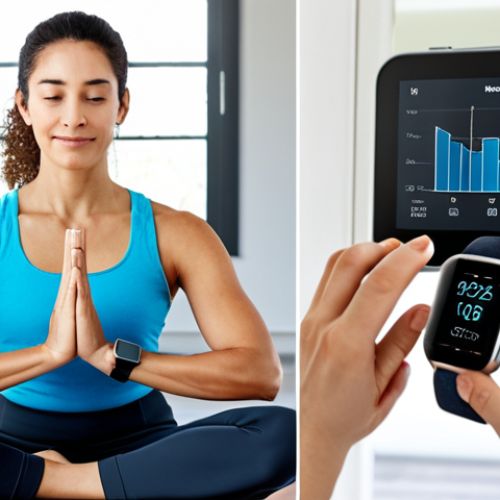 Home 14 Personalized Health Management**
"A fully clothed woman wearing a smartwatch, receiving a personalized health report on the watch face, displayed with charts and data. She is in a bright, modern home setting, possibly doing yoga or stretching. Safe for work, appropriate content, fully clothed, perfect anatomy, correct proportions, natural pose, professional, family-friendly, well-formed hands, proper finger count, natural body proportions."
**